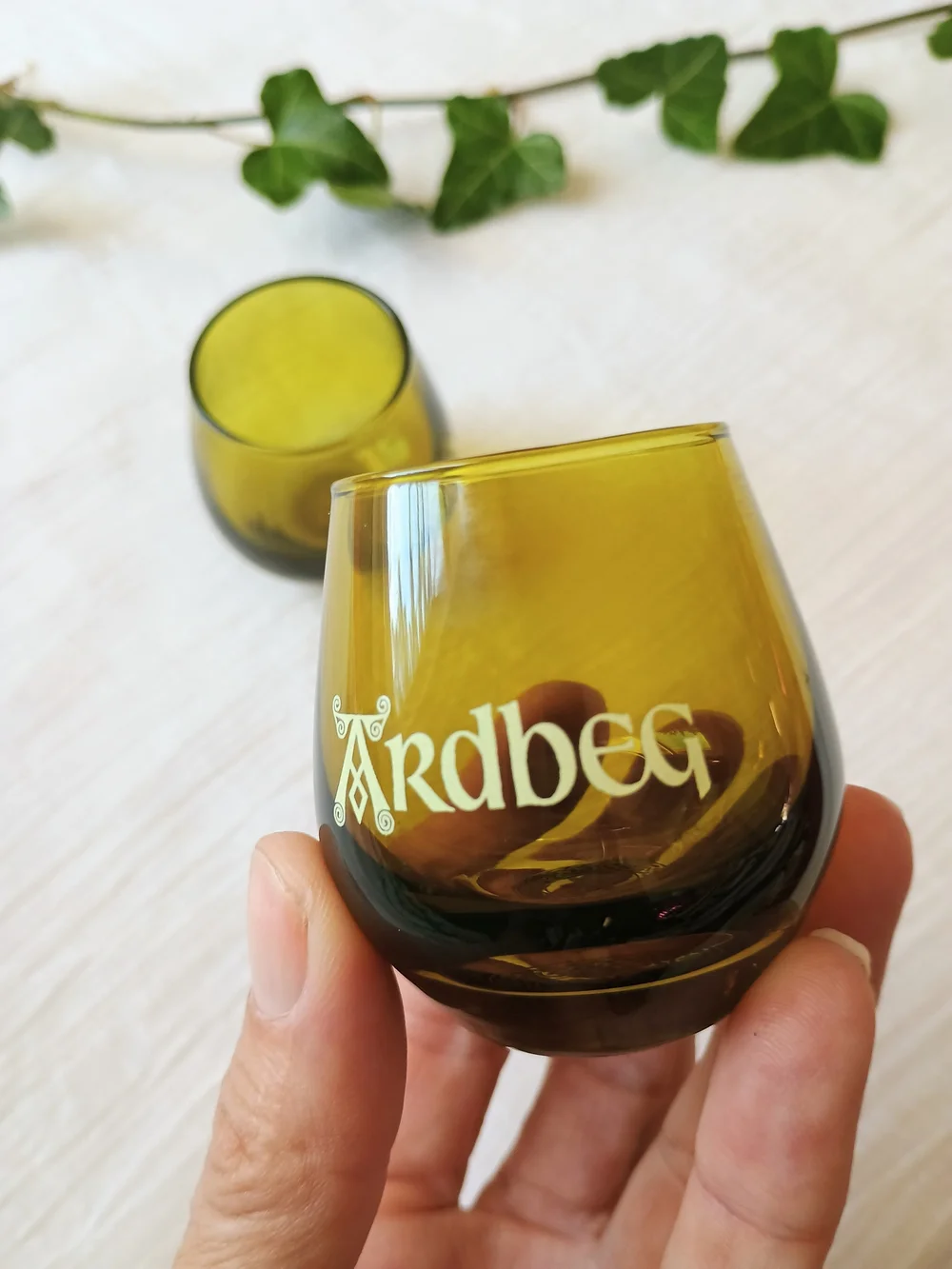 🎩 SPEAKEASY AESTHETIC 🎩 x 2 Green Glass Ardbeg Shot glasses, MCM Bar ware